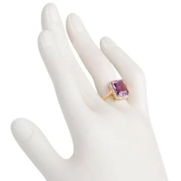 GORG! Hirajule Emerald Amethyst Diamonds 14K Gold Platted Ring Engagement India - Picture 2 of 5